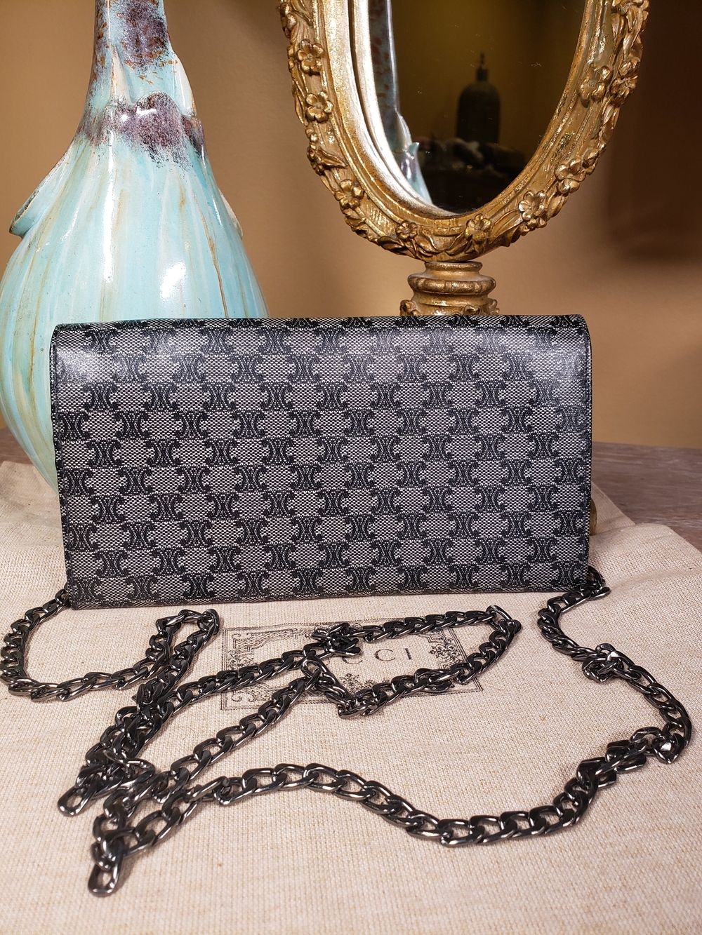 Celine Triomphe Envelope Logo Cluch Wallet w/ Unbranded Chain Crossbody Included - Picture 7 of 9